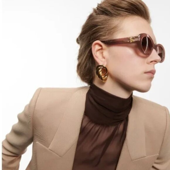 CELINE Triomphe 01 Sunglasses In Acetate BROWN CRYSTAL - Picture 1 of 7